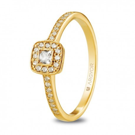 Precioso anillo de pedida con circonitas en oro amarillo