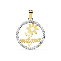 Colgante Mamá con flor en oro bicolor 16917