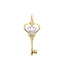 Colgante llave de oro amarillo corona de oro blanco 16946
