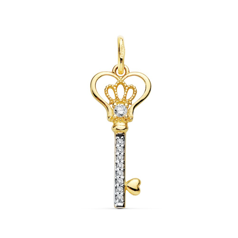 Colgante llave oro bicolor con circonitas 16945