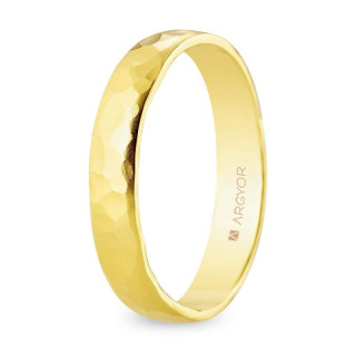 Alianza de oro amarillo de 18k de 3,5mm con acabado artesanal martellato