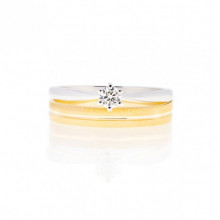 Imagen de alianza de boda de oro amarillo y anillo de compromiso de oro blanco