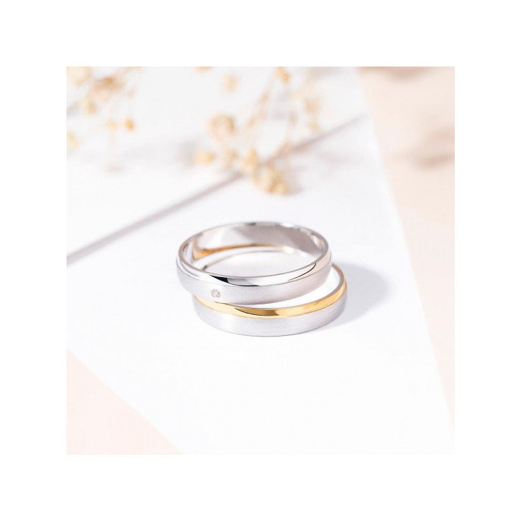 Pareja de anillo de matrimonio en oro blanco y oro bicolor