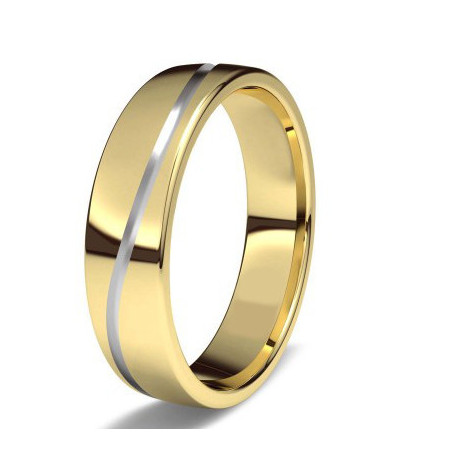 Alianza de boda 18k oro amarillo 5 milímetros con banda en blanco