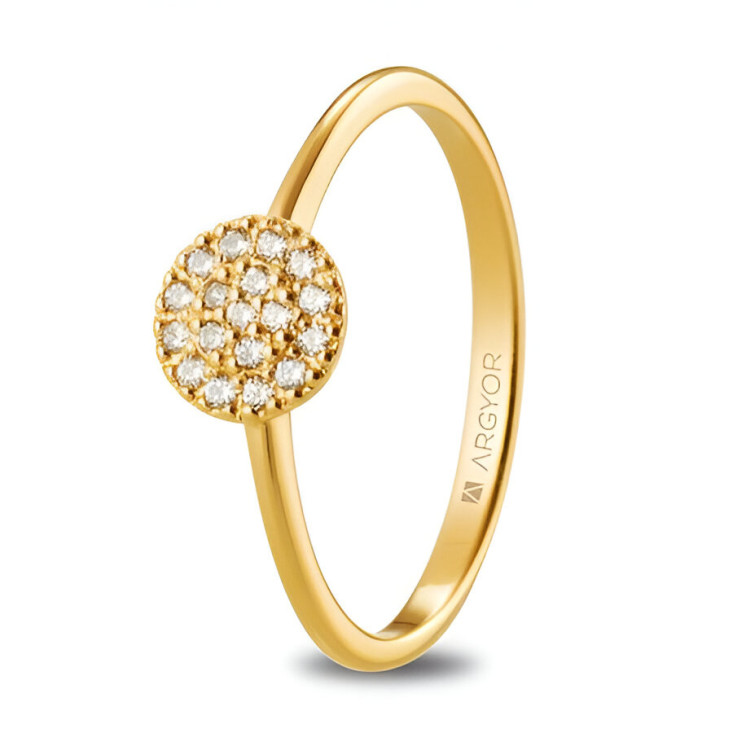 Anillo de pedida rosetón de oro amarillo y circonitas