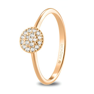 Anillo con rosetón de oro rosa y diamantes 0,13ct