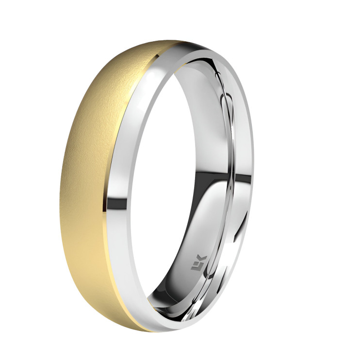 Alianza de boda 18k oro blanco con superficie de oro amarillo diamantado