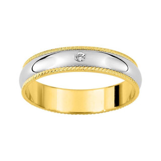 Alianza bicolor oro amarillo y blanco de 18k con diamante