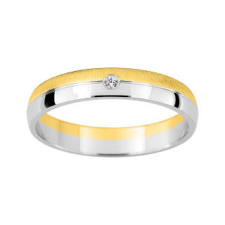 Alianza de boda bicolor 18k amarillo y blanco con diamante