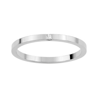 Alianza de boda plana de oro blanco 1,65mm con diamante