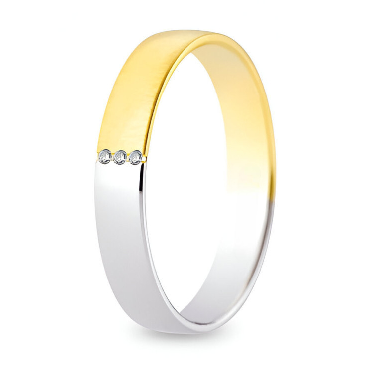 Alianza bicolor media alianza blanco y amarillo con diamantes