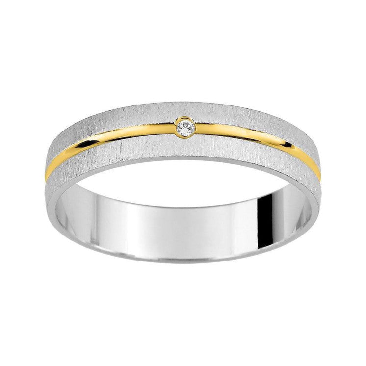 Alianza 18k en oro bicolor mate y brillo 4mm diamante de 0.01ct - foto 1