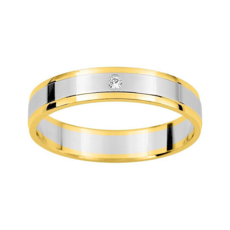 Alianza 18k oro amarillo y blanco brillo con diamante - foto 1