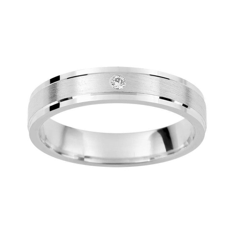 Alianza 18k oro blanco biselado y diamante - foto 1