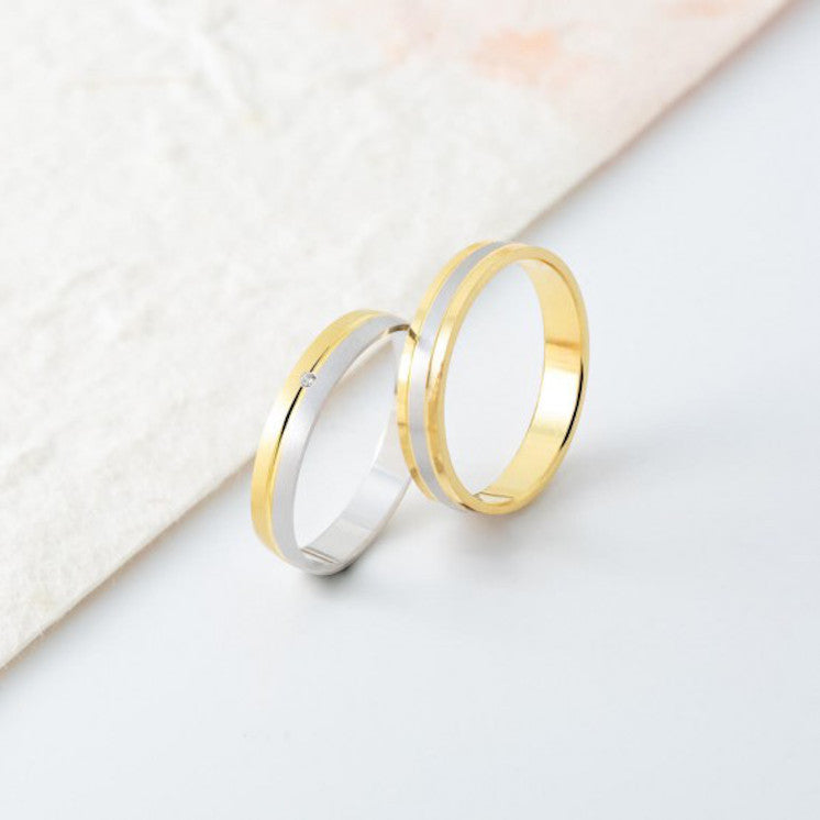 Alianza 18k oro blanco y amarillo satinado con diamante - foto 2