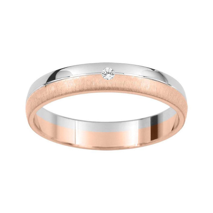 Alianza combinada de oro rosa y blanco con diamante central - foto 1
