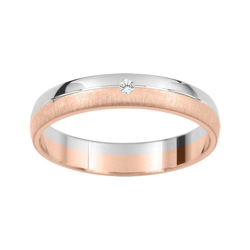 Alianza combinada de oro rosa y blanco con diamante central - foto 1