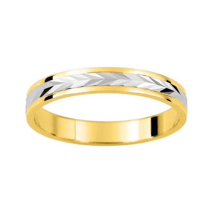 Alianza de boda 9 kilates modelo espiga 3 milímetros en oro blanco y amarillo - foto 1