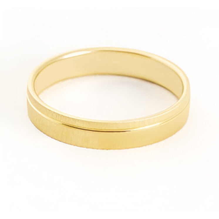 Alianza de boda 9 kilates oro amarillo matizado con línea lateral - foto 4