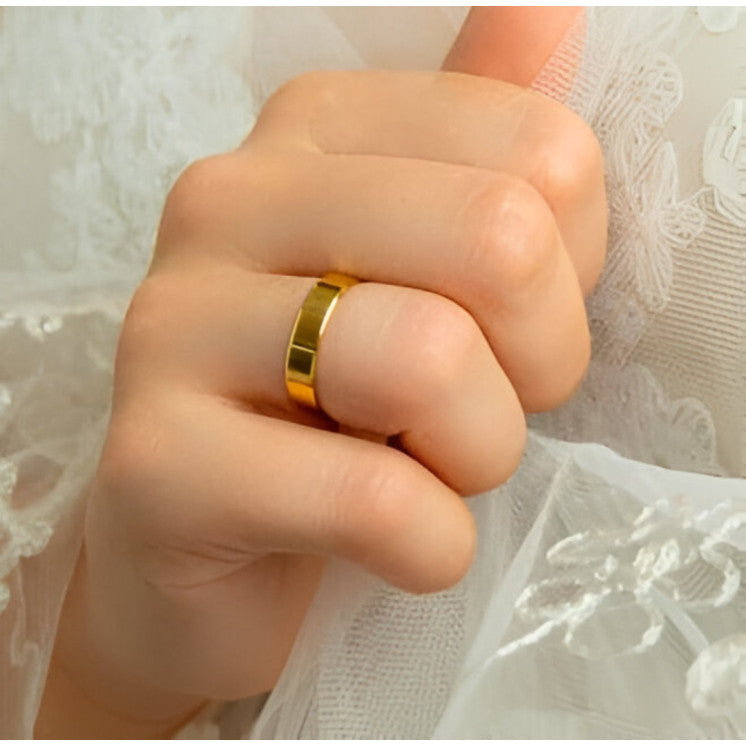 Alianza de boda 9 kilates oro amarillo plana con biseles - foto 3