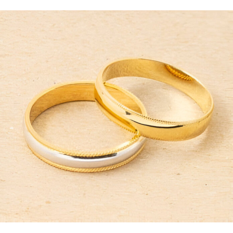 Alianza de boda 9 kilates oro amarillo pulido y bisel grabado - foto 2