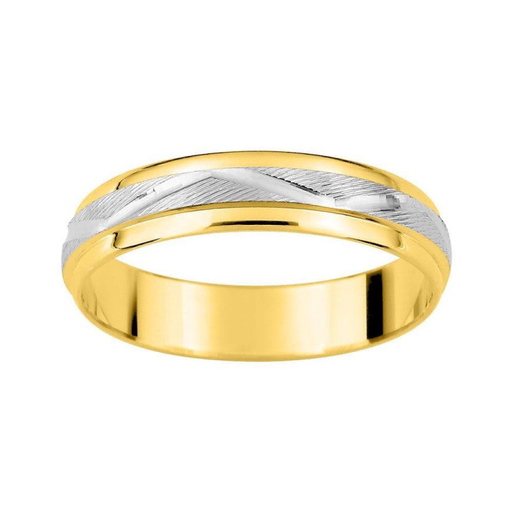 Alianza de boda 9 kilates oro amarillo y blanco dibujo zigzag - foto 1