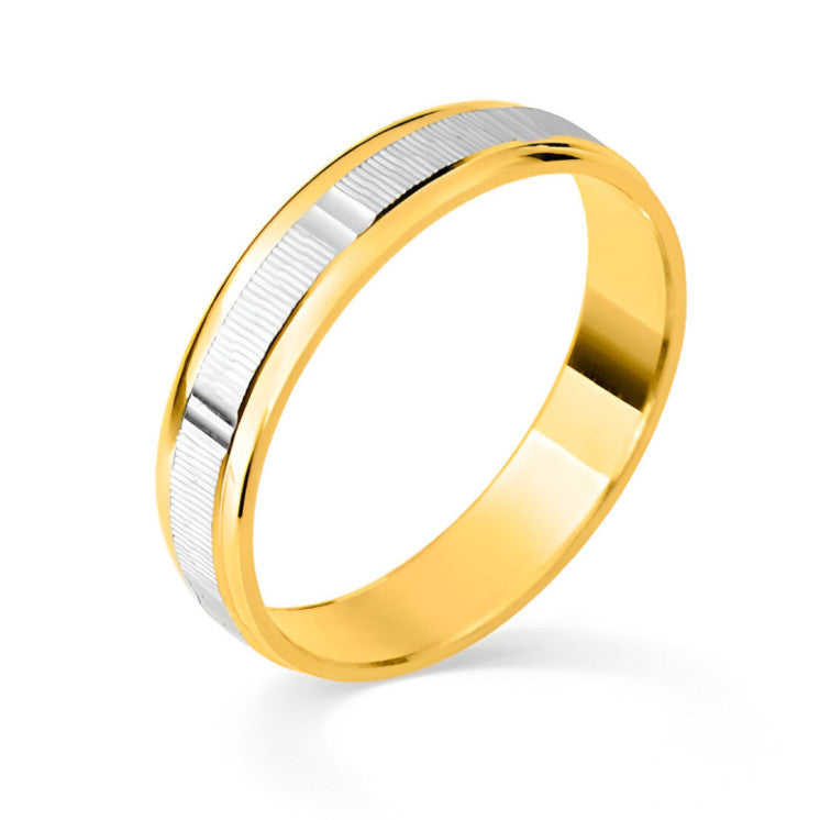 Alianza de boda 9 kilates oro amarillo y oro blanco facetado - foto 2