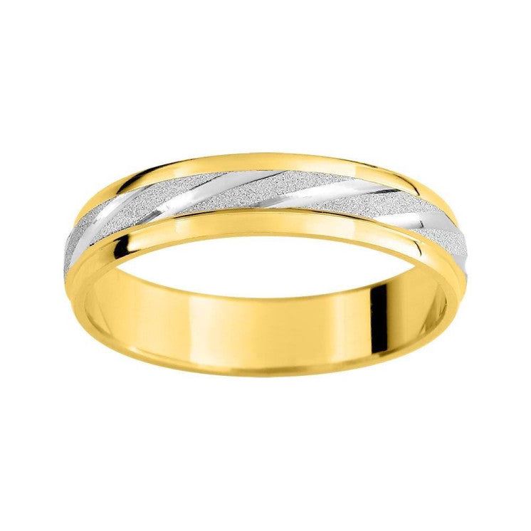 Alianza de boda 9 kilates oro bicolor mate y brillo 4 milímetros - foto 1