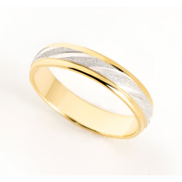 Alianza de boda 9 kilates oro bicolor mate y brillo 4 milímetros - foto 2