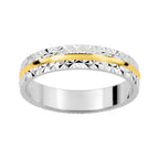 Alianza de boda 9 kilates oro blanco facetado y línea central oro amarillo - foto 1