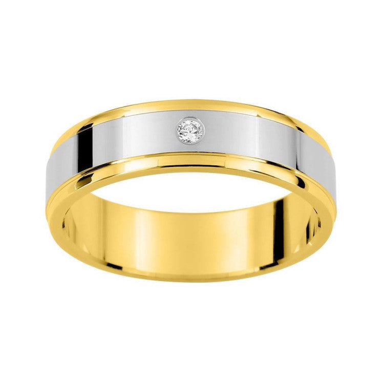 Alianza de boda bicolor 5 milímetros con diamante - foto 1