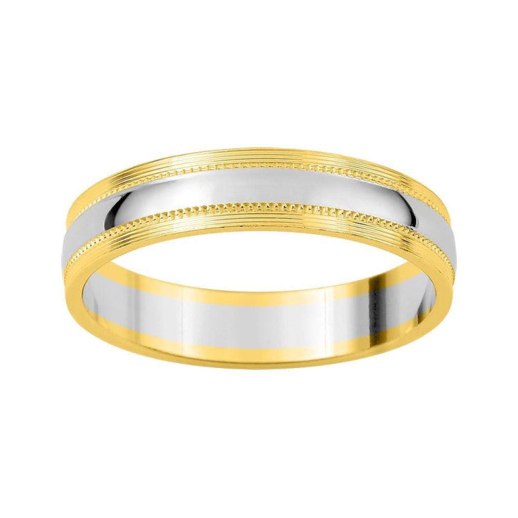 Alianza de boda de oro bicolor 4 milímetros facetado - foto 1