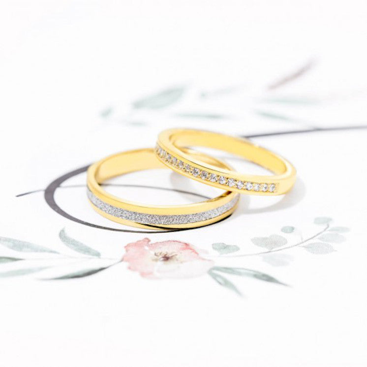 Alianza de boda diamantada oro bicolor media caña suave - foto 2