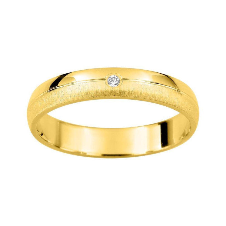 Alianza de boda oro amarillo brillo y mate con diamante - foto 1