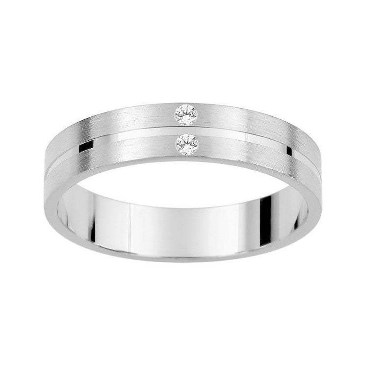 Alianza de boda plana 4 milímetros ancho con diamante - foto 1