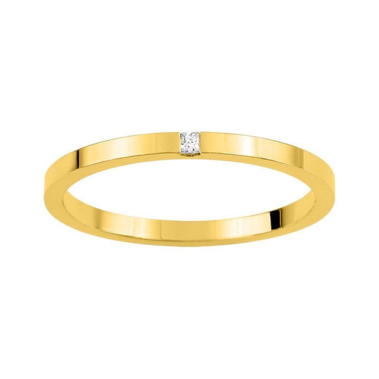 Alianza de boda plana oro amarillo 1,65mm con diamante - foto 1