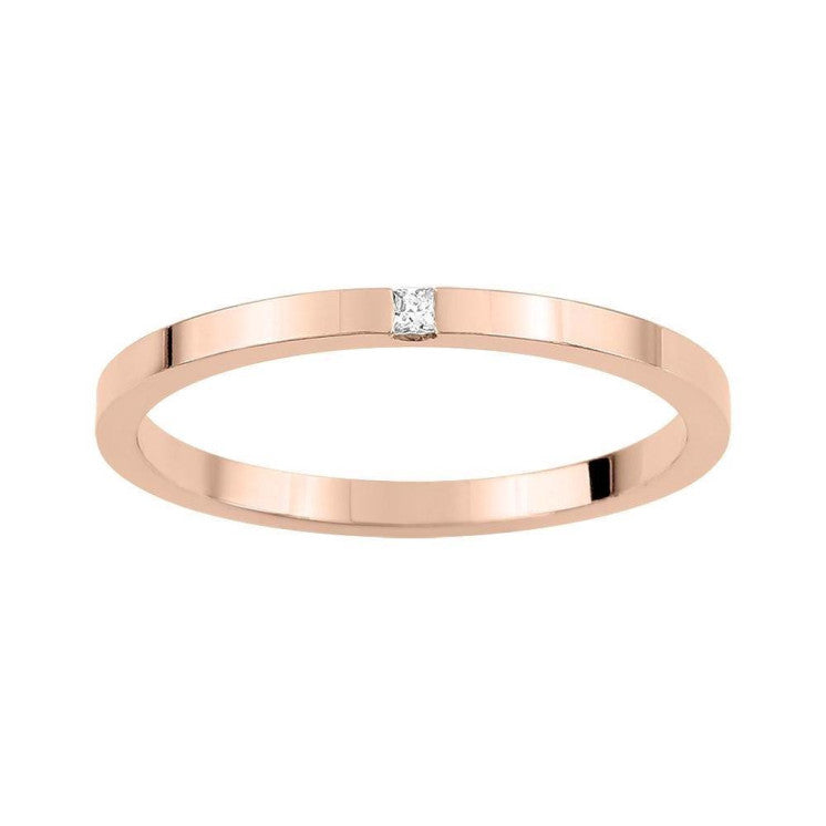 Alianza de boda plana oro rosa de 1,65mm con diamante - foto 1