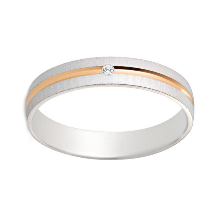 Alianza de oro bicolor blanco y rosa con diamante - foto 1