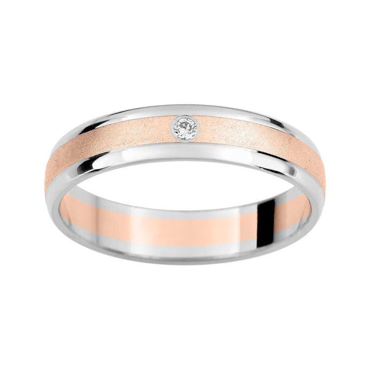 Alianza mate arena rosa con diamante de 0.02ct - foto 1