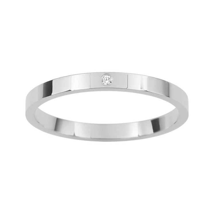 Alianza plana 2mm de oro blanco 18k con diamante - foto 1