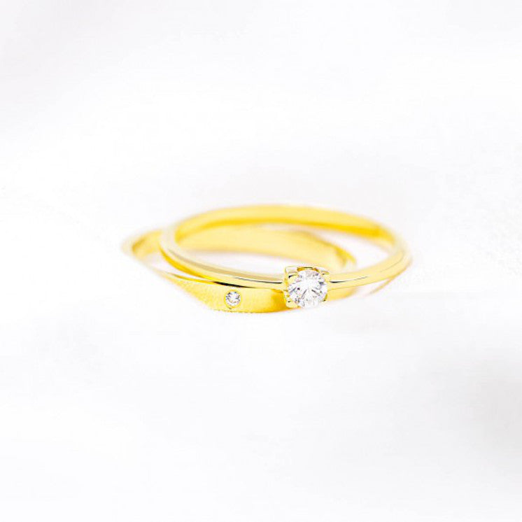 Alianza plana 3mm oro amarillo de 18k con diamante - foto 3