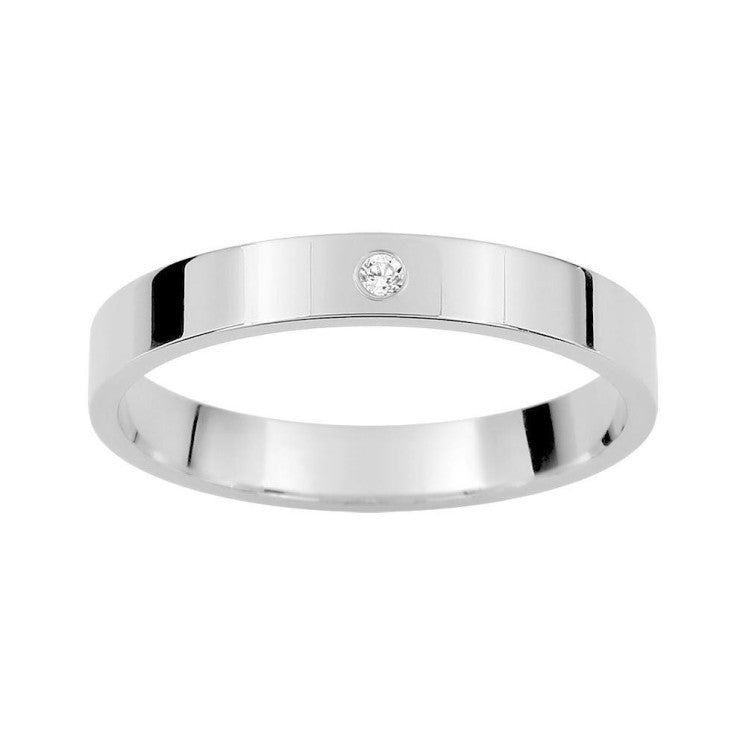 Alianza plana 3mm oro blanco de 18k con diamante - foto 1